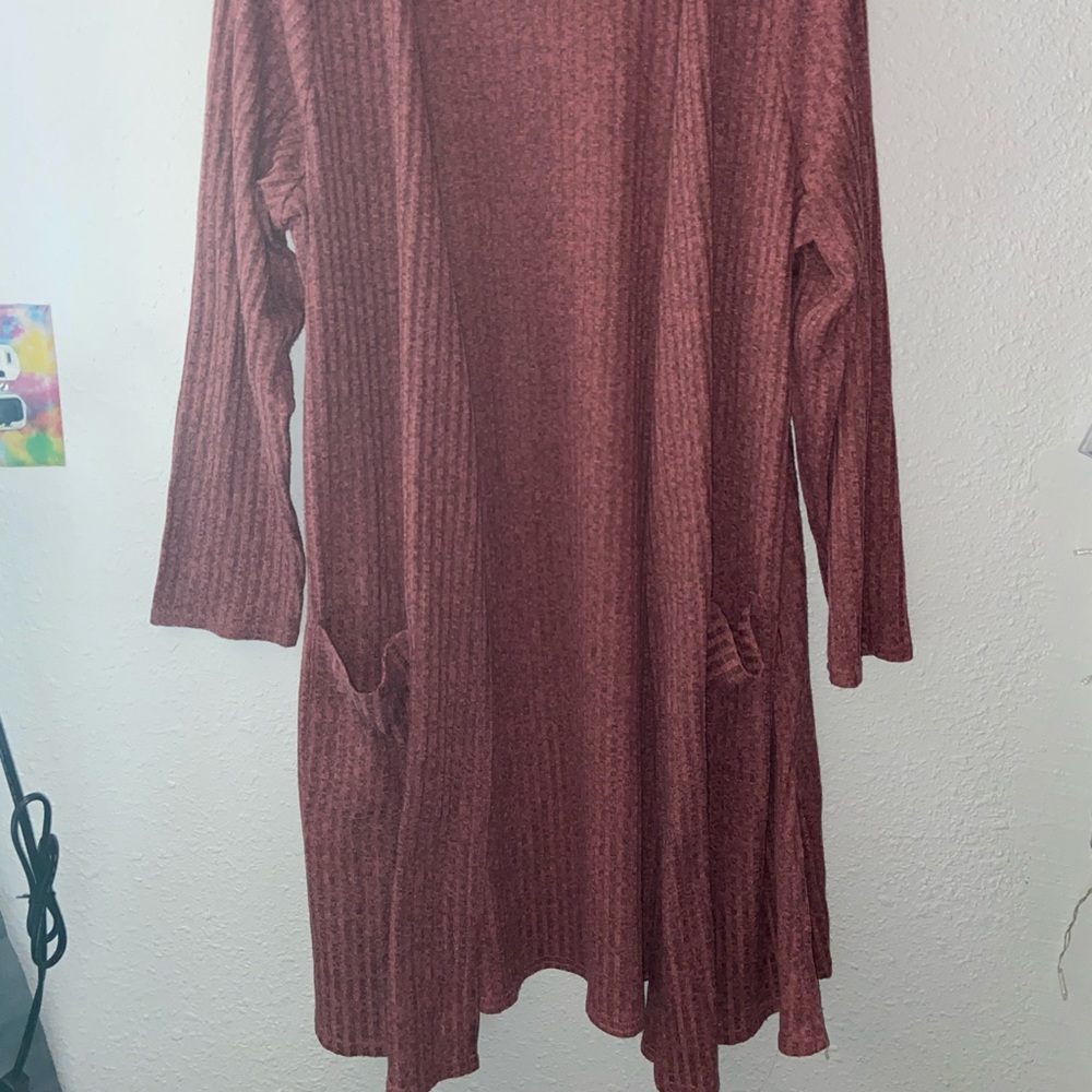soft burgundy cardigan with pockets